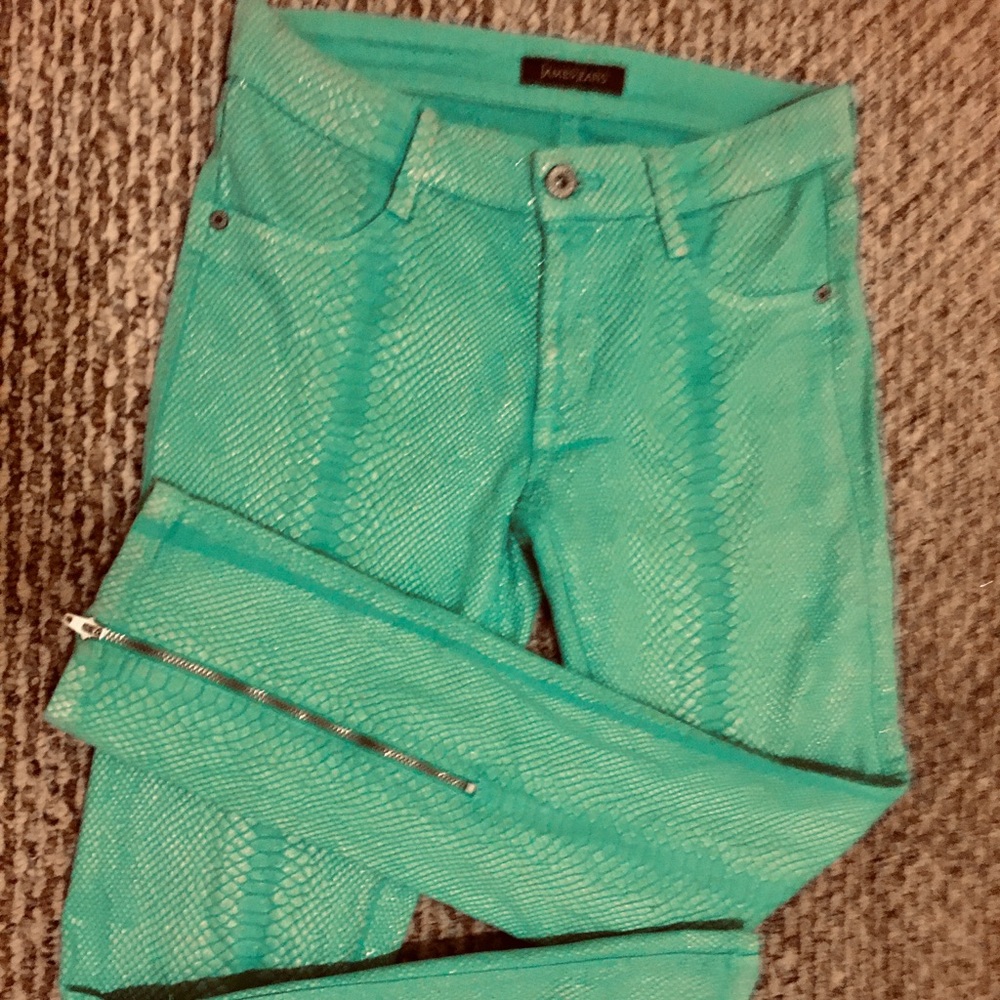 James Jeans snakeskin embossed aqua pants/jeans